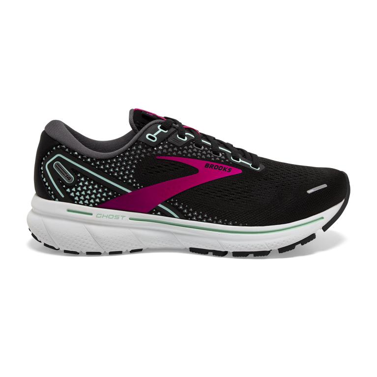 Brooks Ghost 14 Cushioned Women's Road Running Shoes - Black/Pink/Yucca/PaleTurquoise (14602-DFHC)